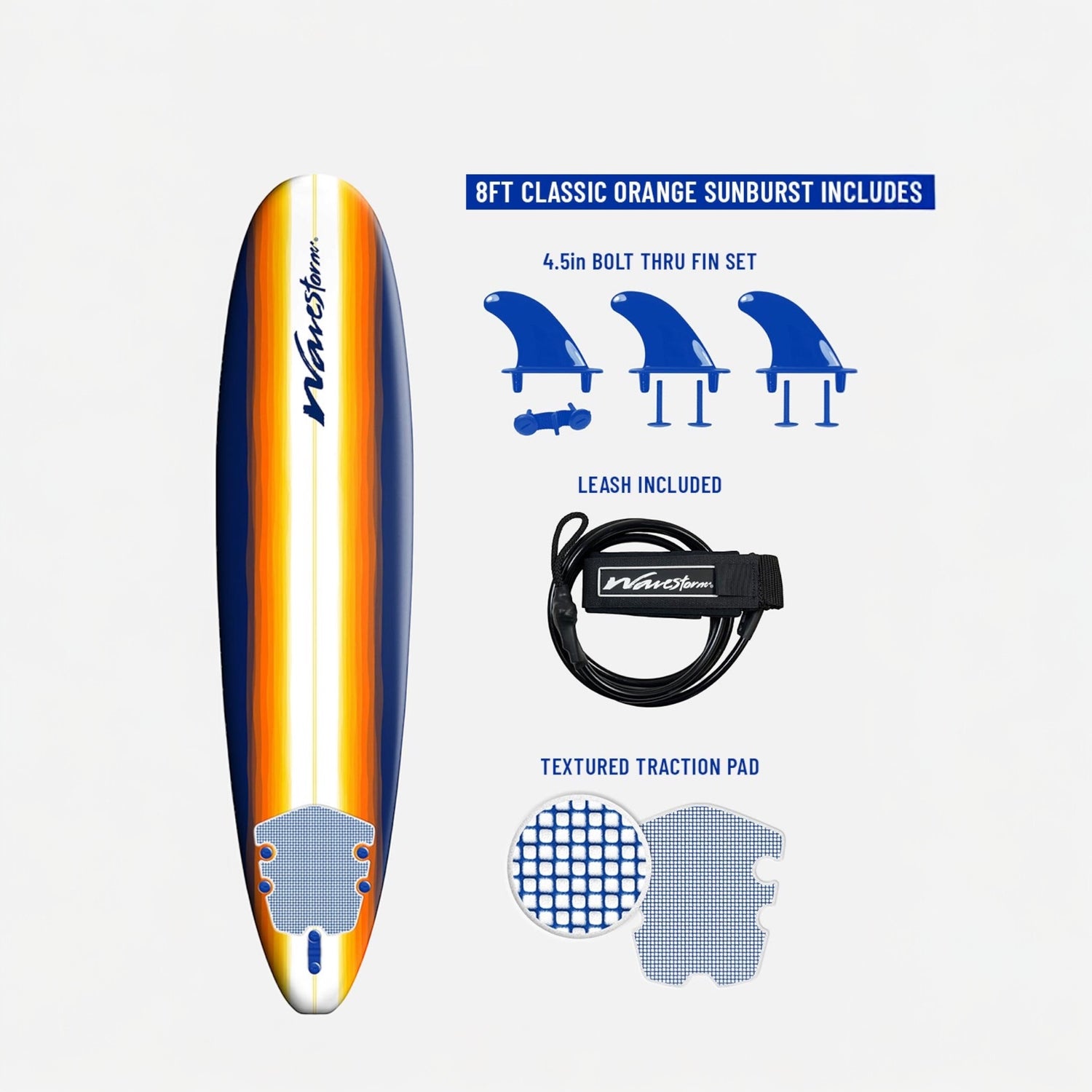 Wavestorm Surfboards Sunburst Surfboard -  8 ft Blue/Orange