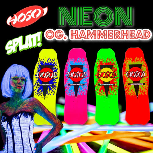 Hosoi Skateboards NEON O.G. Hammerhead Splat Deck– 10.5&quot; x 31&quot; - Orange