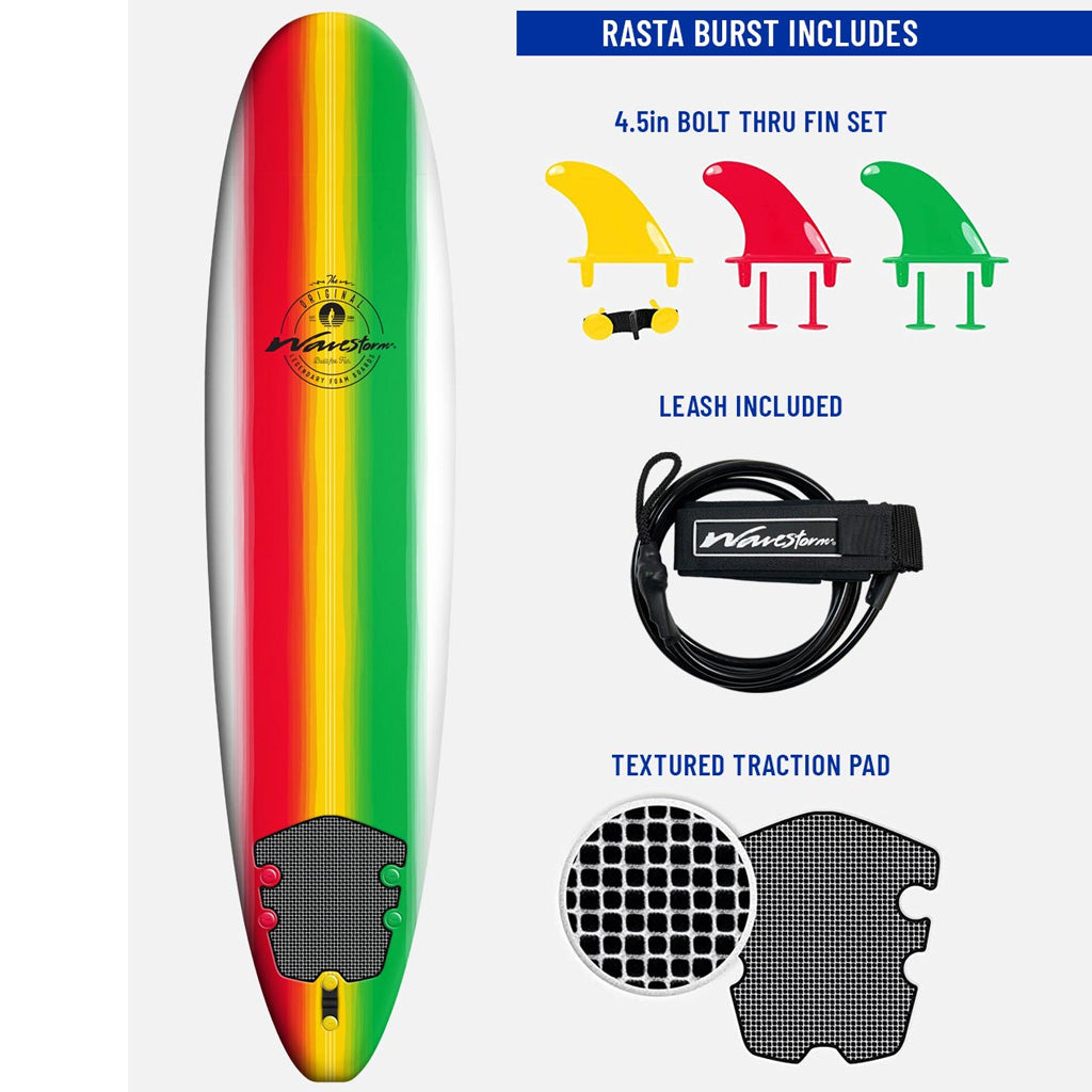 Wavestorm Surfboards Burst Rasta Surfboard - 8 ft