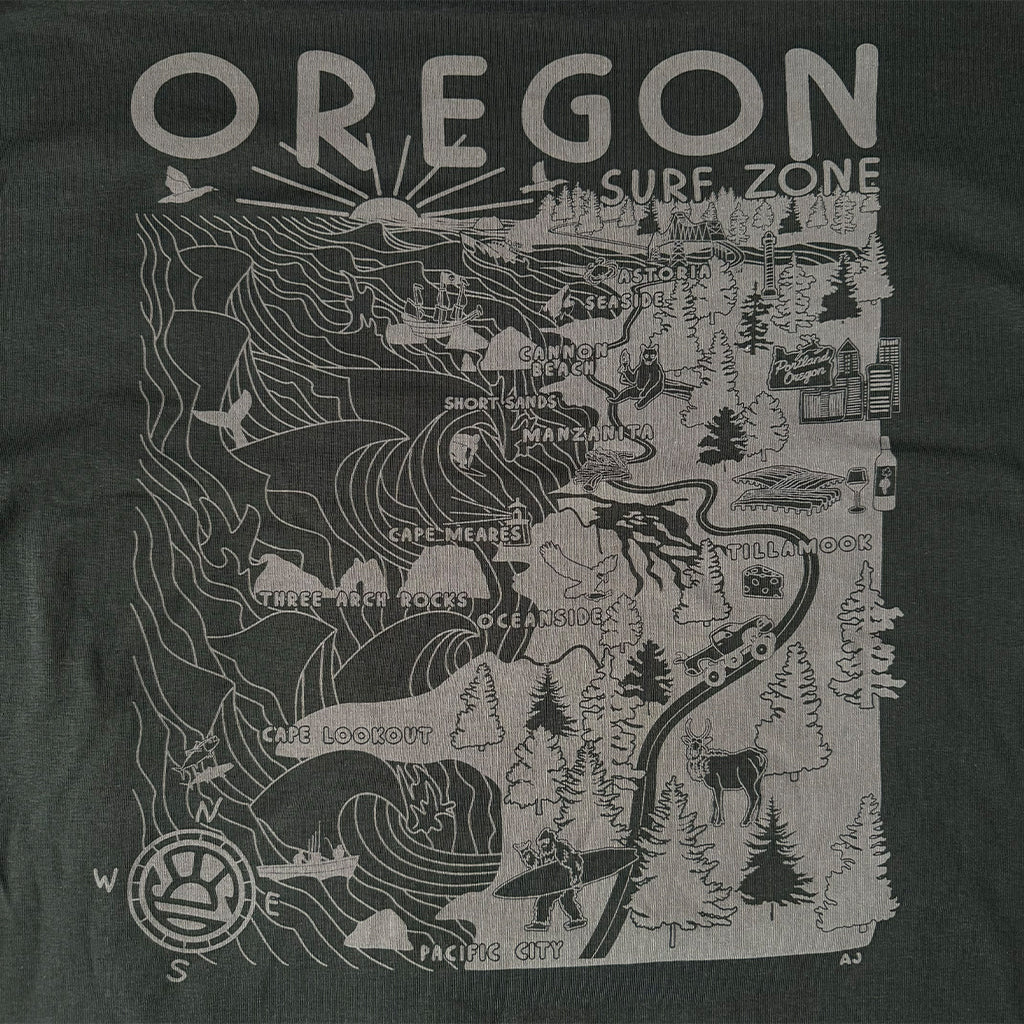 Distant Local x Seaside Surf OREGON Surf Zone Map L/S Tee Unisex - Vintage Black