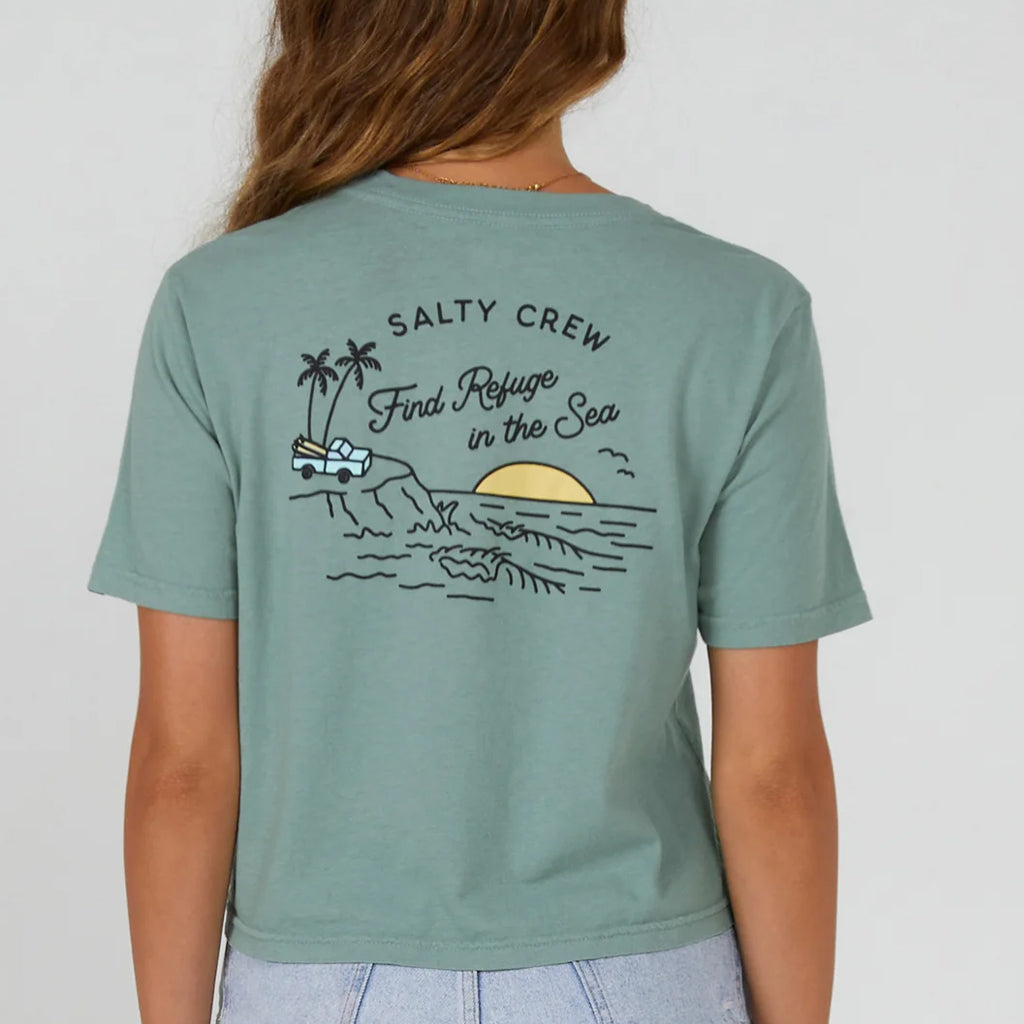 Salty Crew Womens Lookout Crop Tee - Sage