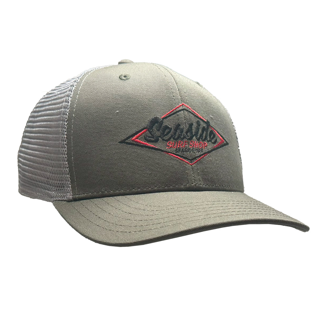 Seaside Surf Shop Vintage Logo Mid Crown Cap - Olive/Grey - Seaside Surf Shop 