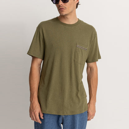 Rhythm Mens Linen S/S T-Shirt - Olive - Seaside Surf Shop 