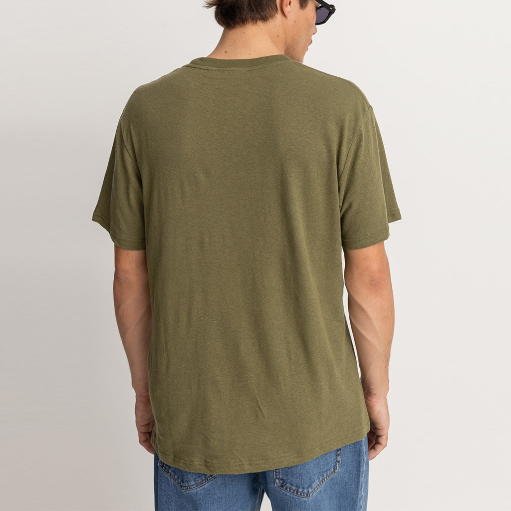 Rhythm Mens Linen S/S T-Shirt - Olive - Seaside Surf Shop 