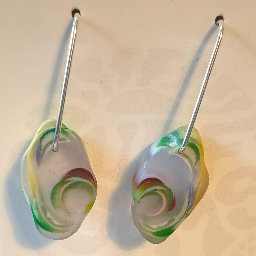 Surf Gems Sustainable Earrings - Yellow Green White Swirl - Seaside Surf Shop 