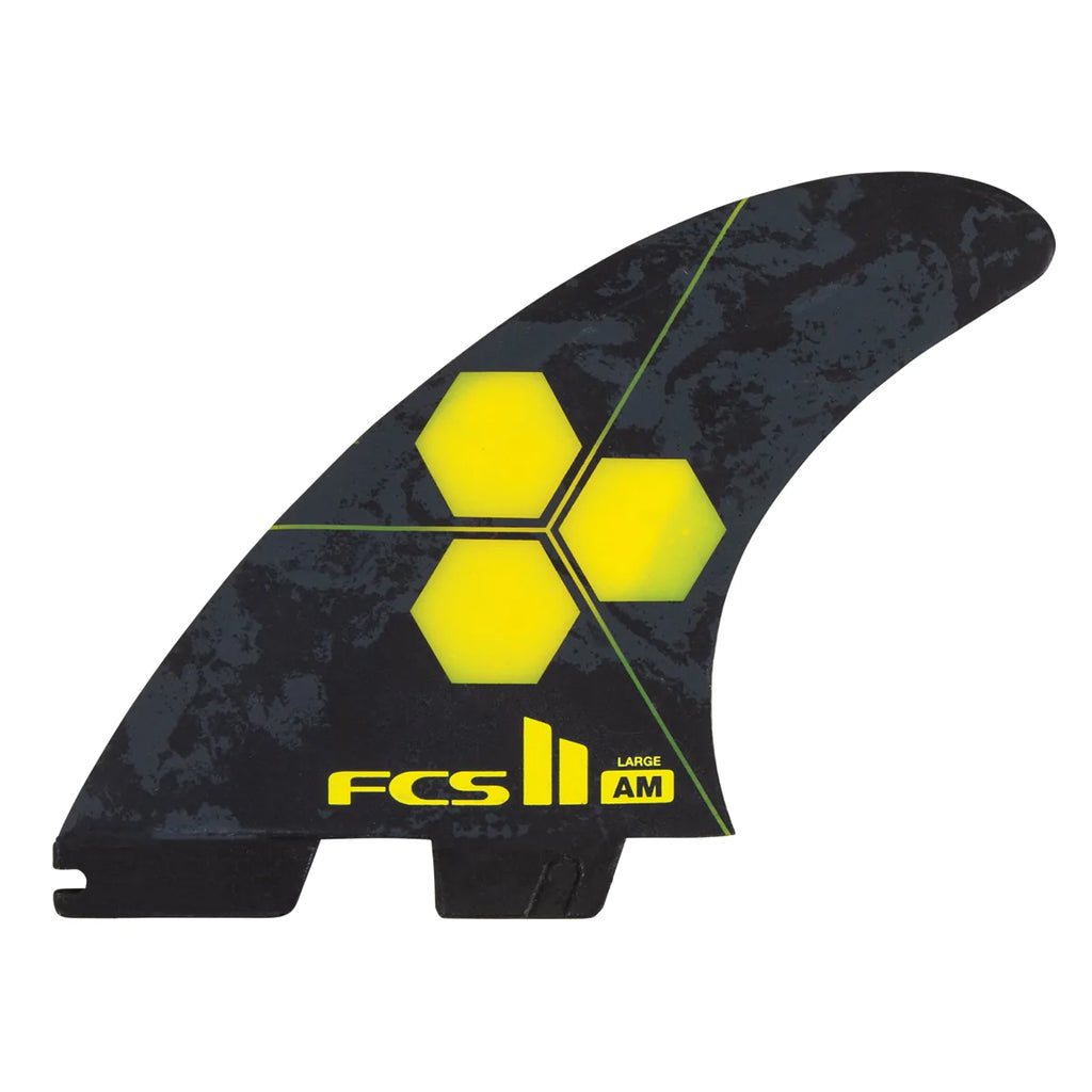 FCS II Al Merrick Large Thruster Fin Set - Black/Yellow - Seaside Surf Shop 